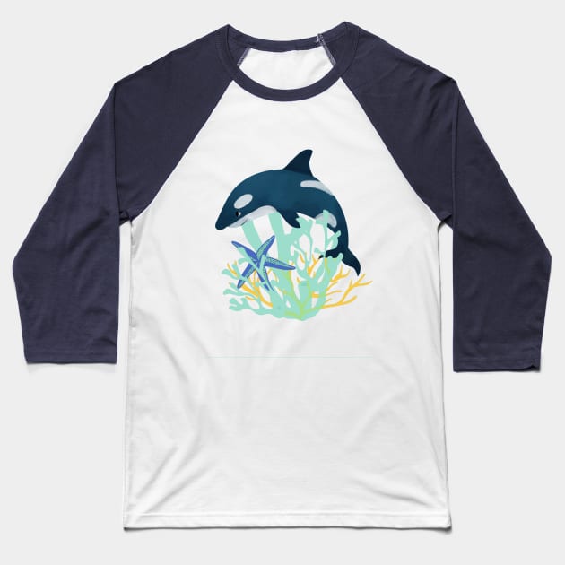 Whale and the underwater world Baseball T-Shirt by RipaDesign